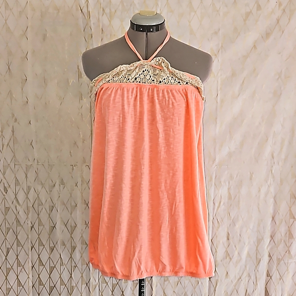 Maurices Peach Halter Top with Lace Detail - Picture 1 of 3